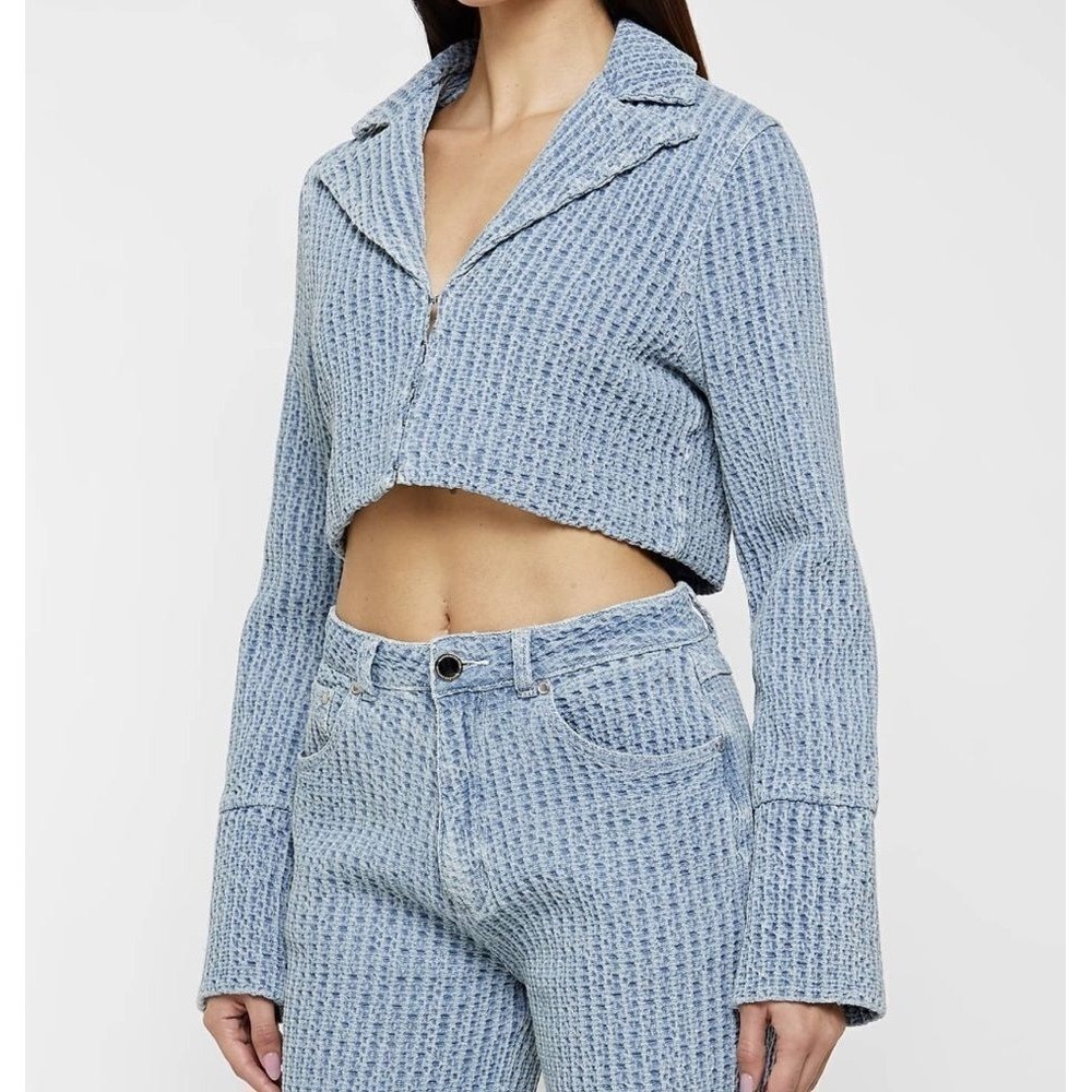 Manière De Voir Cropped Boucle Denim Blazer/Jacket - Blue, Size 4 New with Tags